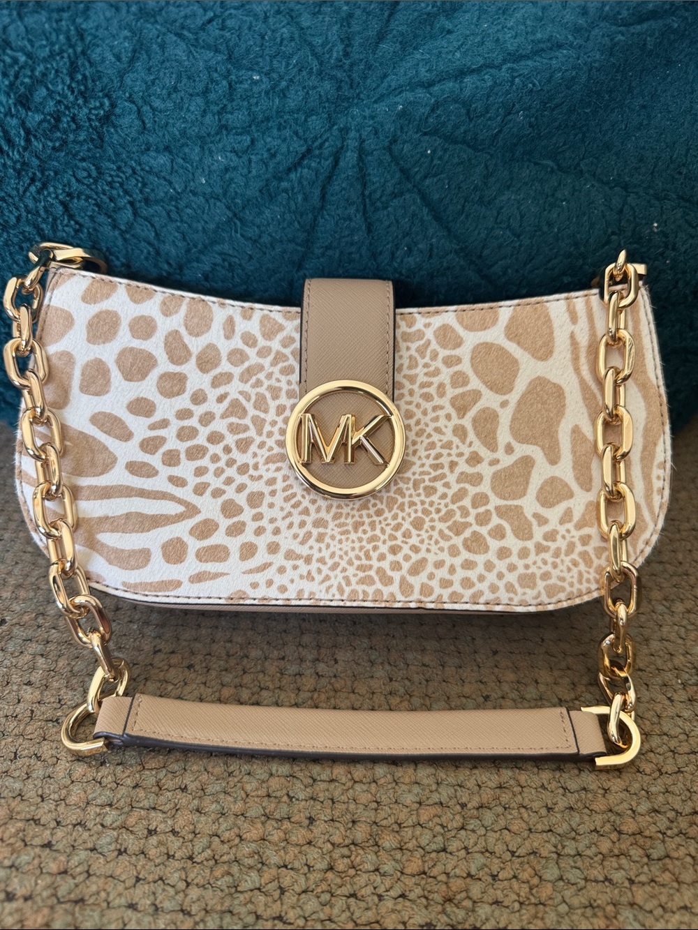 MICHAEL KORS CARMEN SMALL POUCHETTE SHOULDER PURSE-Animal Print